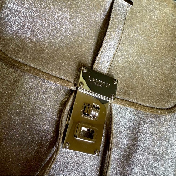 Rare Lanvin Collection 2 Way Shoulder Metallic Leather Taupe Bucket Bag - Picture 6 of 13